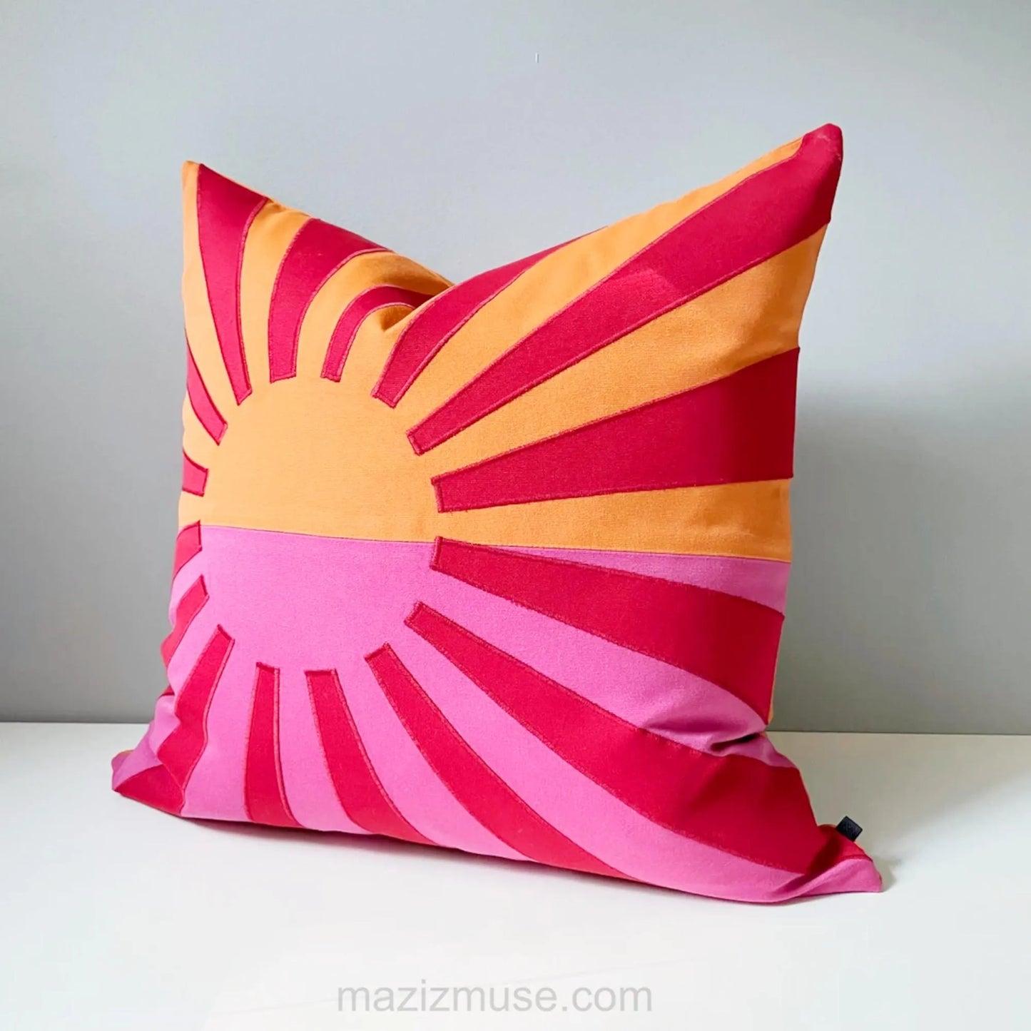 Hot Pink & Orange Sunbrella Outdoor Pillow Cover, Sunburst