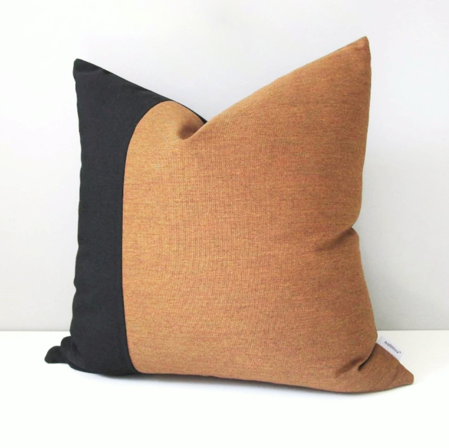 Modern Black & Teak Sunbrella® Outdoor Pillow Cover, Colorblock Cushion Cover