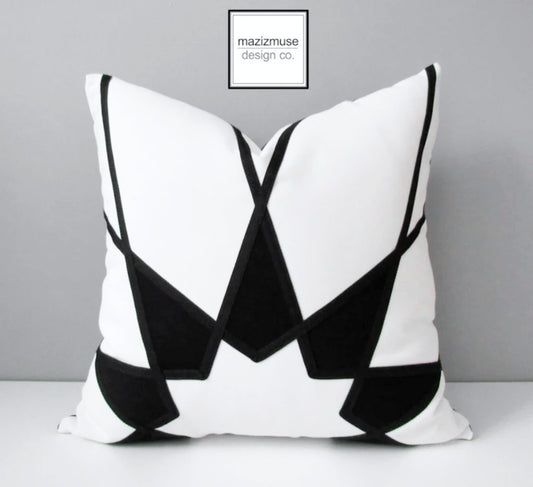 Black, White & Grey Sunbrella Cushion Cover in Mandala Design