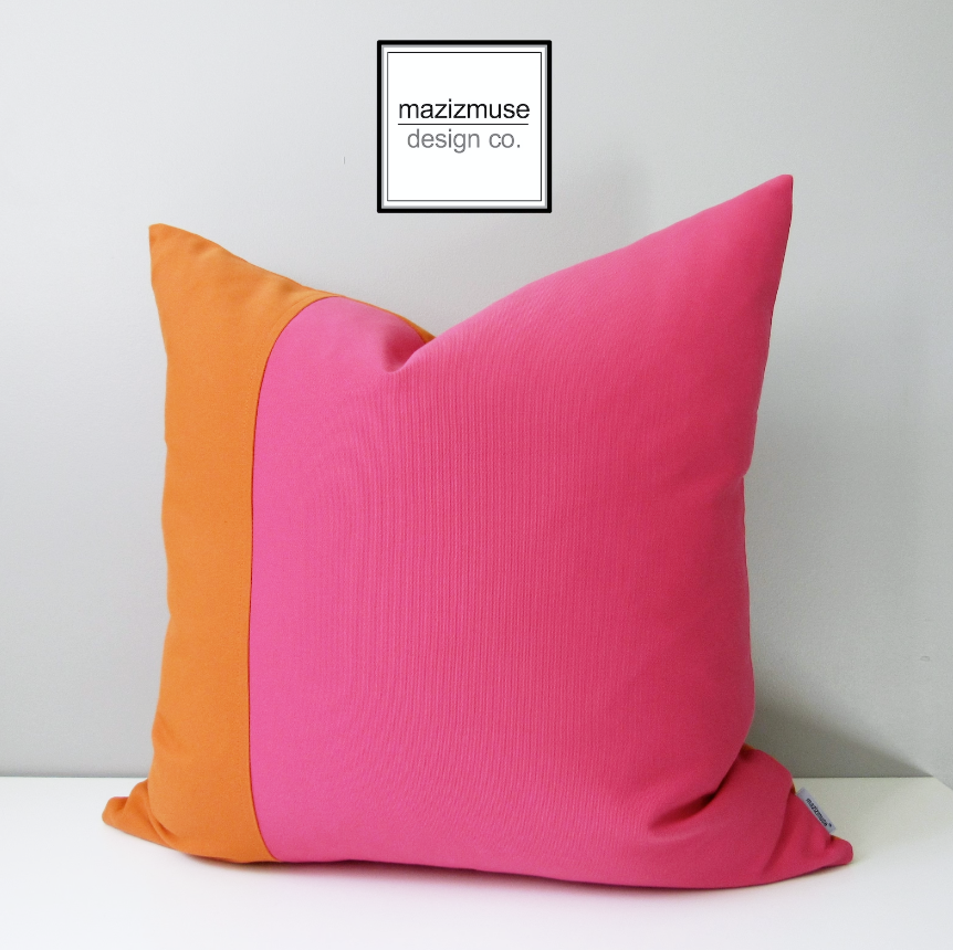 Pink & Orange Sunbrella Outdoor Cushion Cover, Hot Pink Pillow Cover