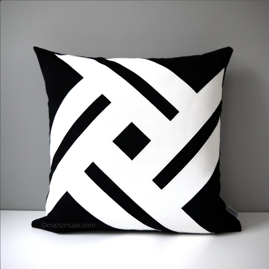 Decorative Black & White Geometric Outdoor Cushion Cover, Sunbrella by Mazizmuse