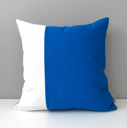Cobalt Blue & White Outdoor Pillow Cover, Pacific Sunbrella Color Block Pillow Cover