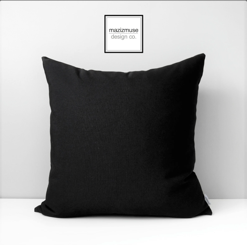 Black Outdoor Sunbrella Pillow Cover, Modern Solid Black Cushion Cover