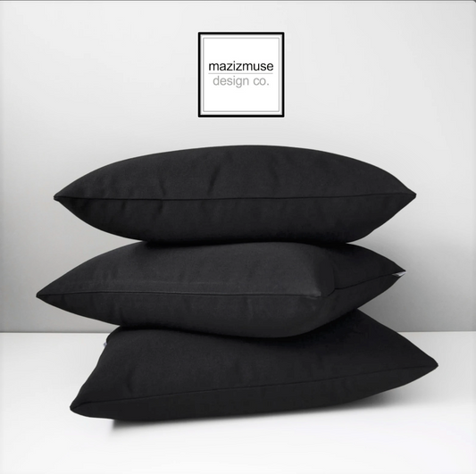 Decorative Straw Linen & Black Sunbrella Pillow Cover Modern 