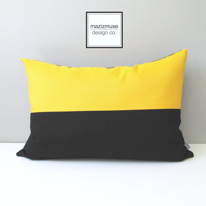 Modern Outdoor Sunbrella® Pillow Cover, Geometric Yellow & Black Cushion