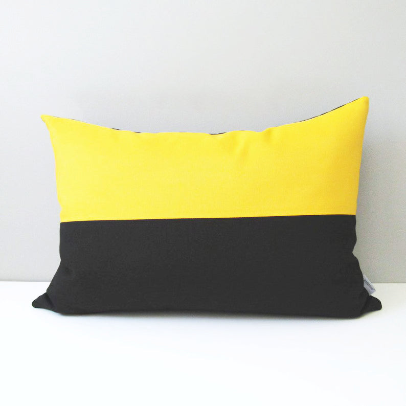 Modern Outdoor Sunbrella® Pillow Cover, Geometric Yellow & Black Cushion