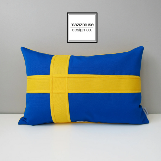 Decorative Sweden Flag Cushion Cover, Swedish Flag Sunbrella Pillow Cover