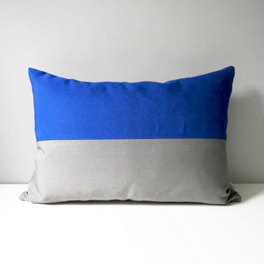 True Blue & Grey Sunbrella® Outdoor Pillow Cover, Decorative Color Block Cushion Cover