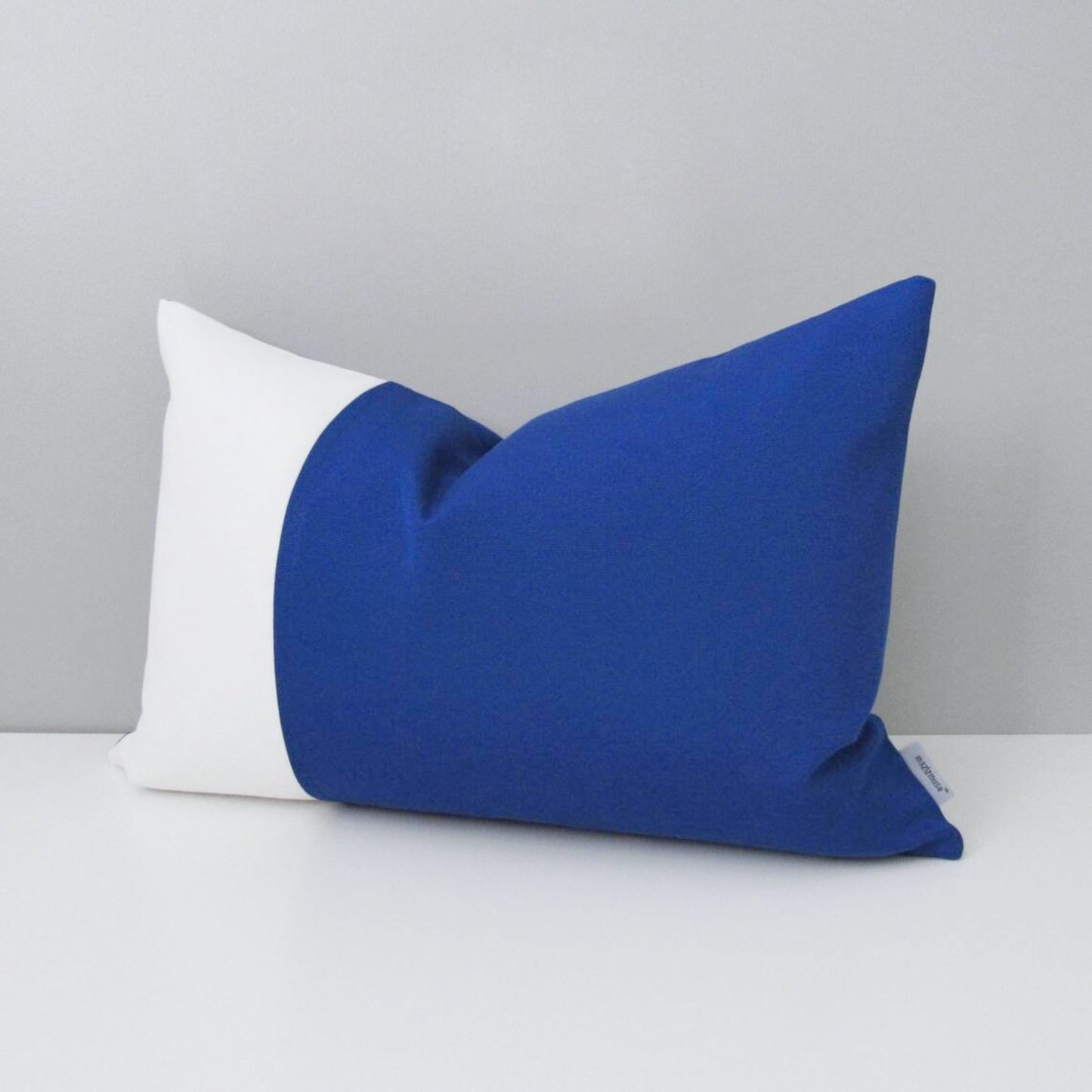 True Blue Sunbrella® Outdoor Pillow Cover with White Color block, Modern Cushions