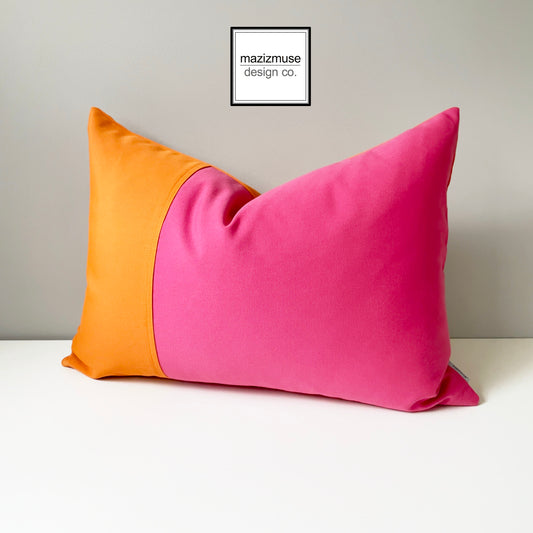 Modern Hot Pink & Orange Sunbrella® Outdoor Pillow Cover, Color Block Cushions