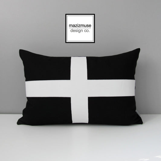 Black & White Cornish Flag Pillow Cover, Outdoor Sunbrella Cushion Cover