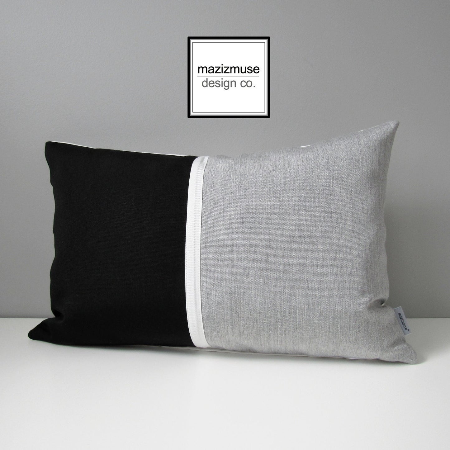 Modern Black & Granite Grey Outdoor Sunbrella Pillow Cover, Color Block Cushion