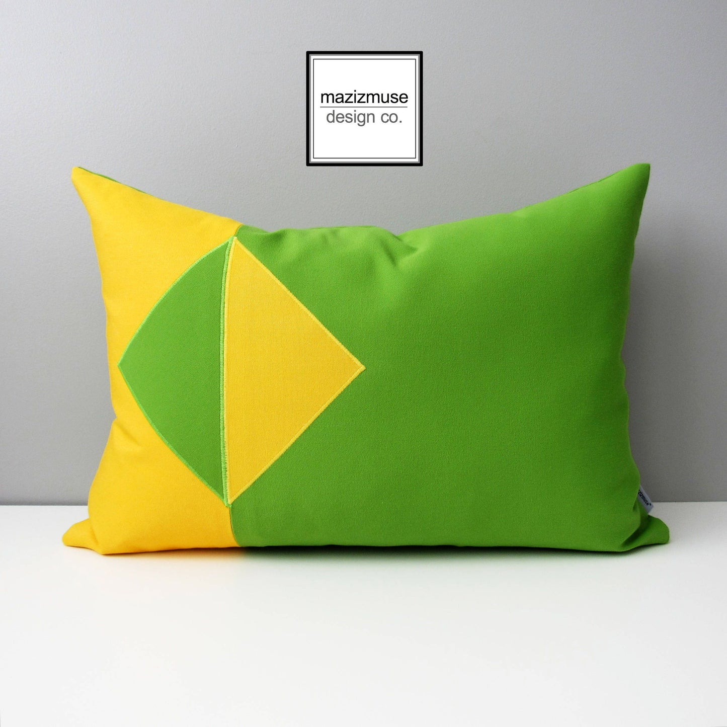 Geometric Lime Green & Yellow Outdoor Pillow Cover, Modern Sunbrella Cushion Cover