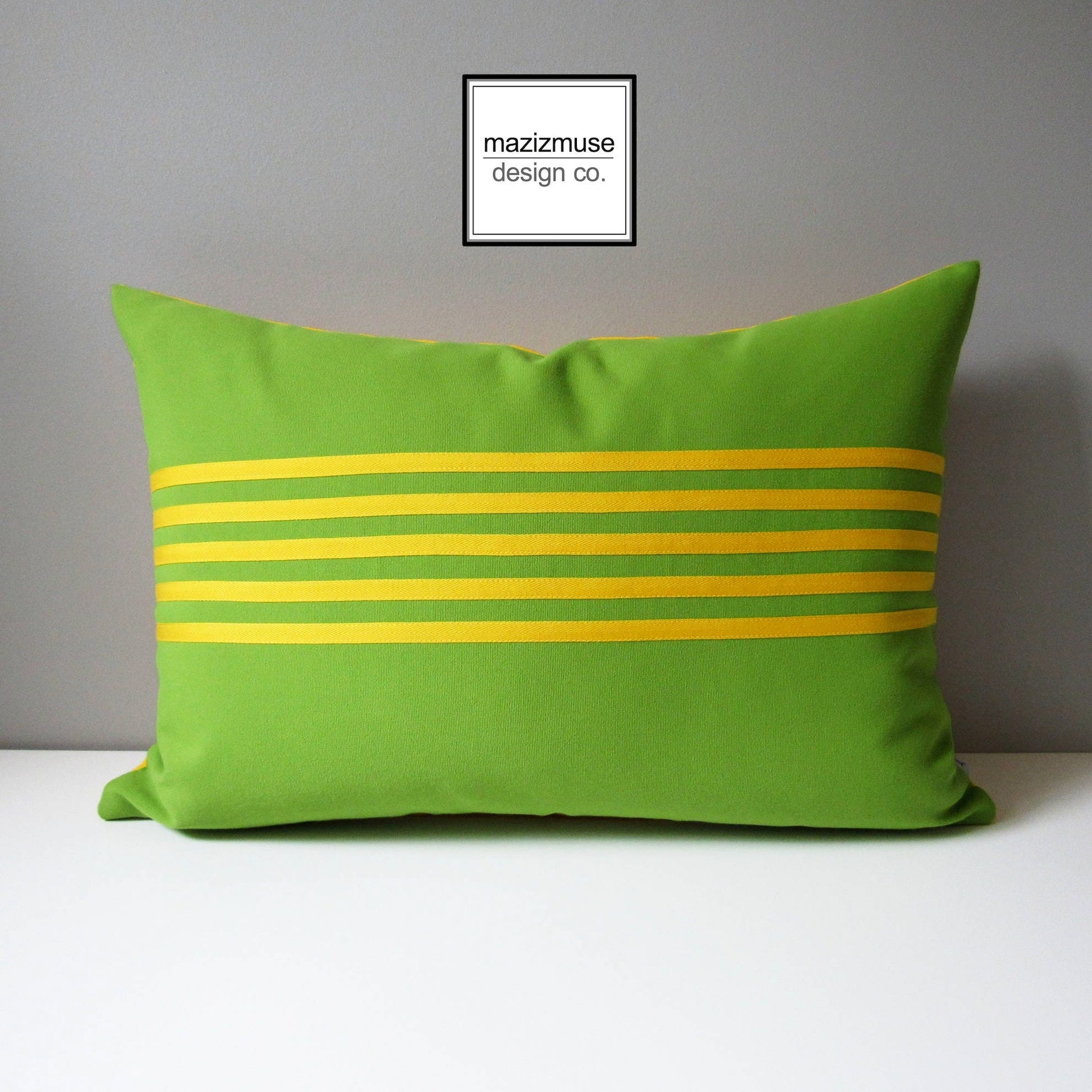Lime Green Yellow Sunbrella Outdoor Pillow Cover, Modern Striped