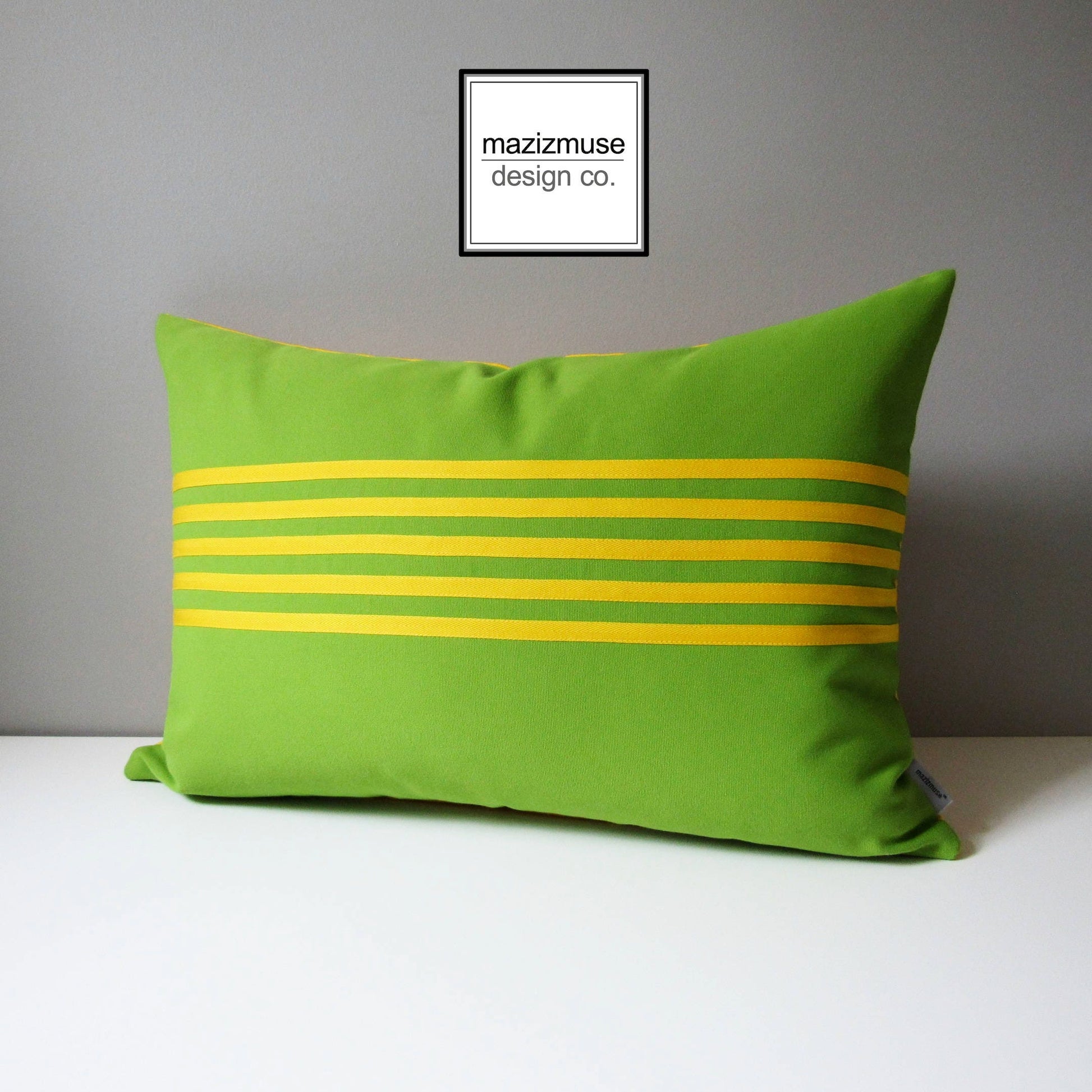 Lime Green Yellow Sunbrella Outdoor Pillow Cover, Modern Striped