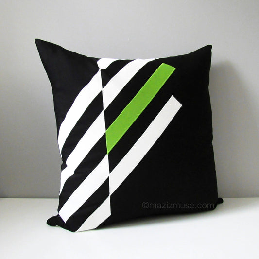 Decorative Black & White Outdoor Pillow Cover, Lime Green Sunbrella Cushion Cover