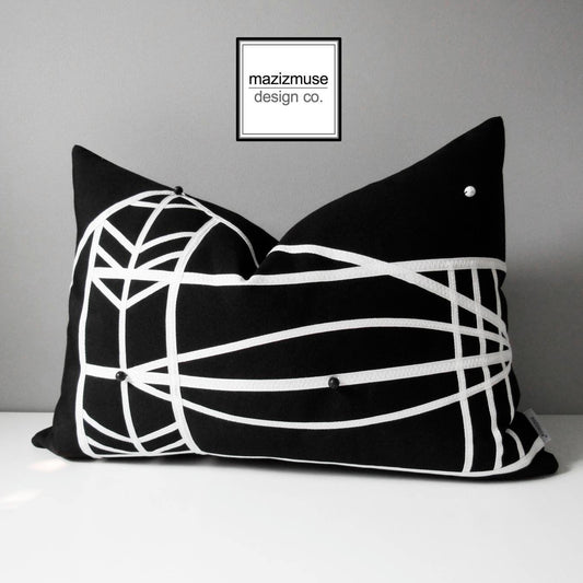 Decorative Black & White Pillow, Geometric Outdoor Pillow Cover