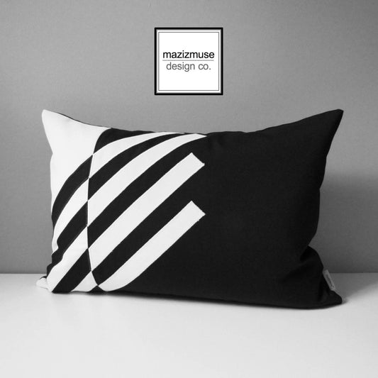 Decorative Geometric Sunbrella Outdoor Pillow, Black & White Cushion Cover