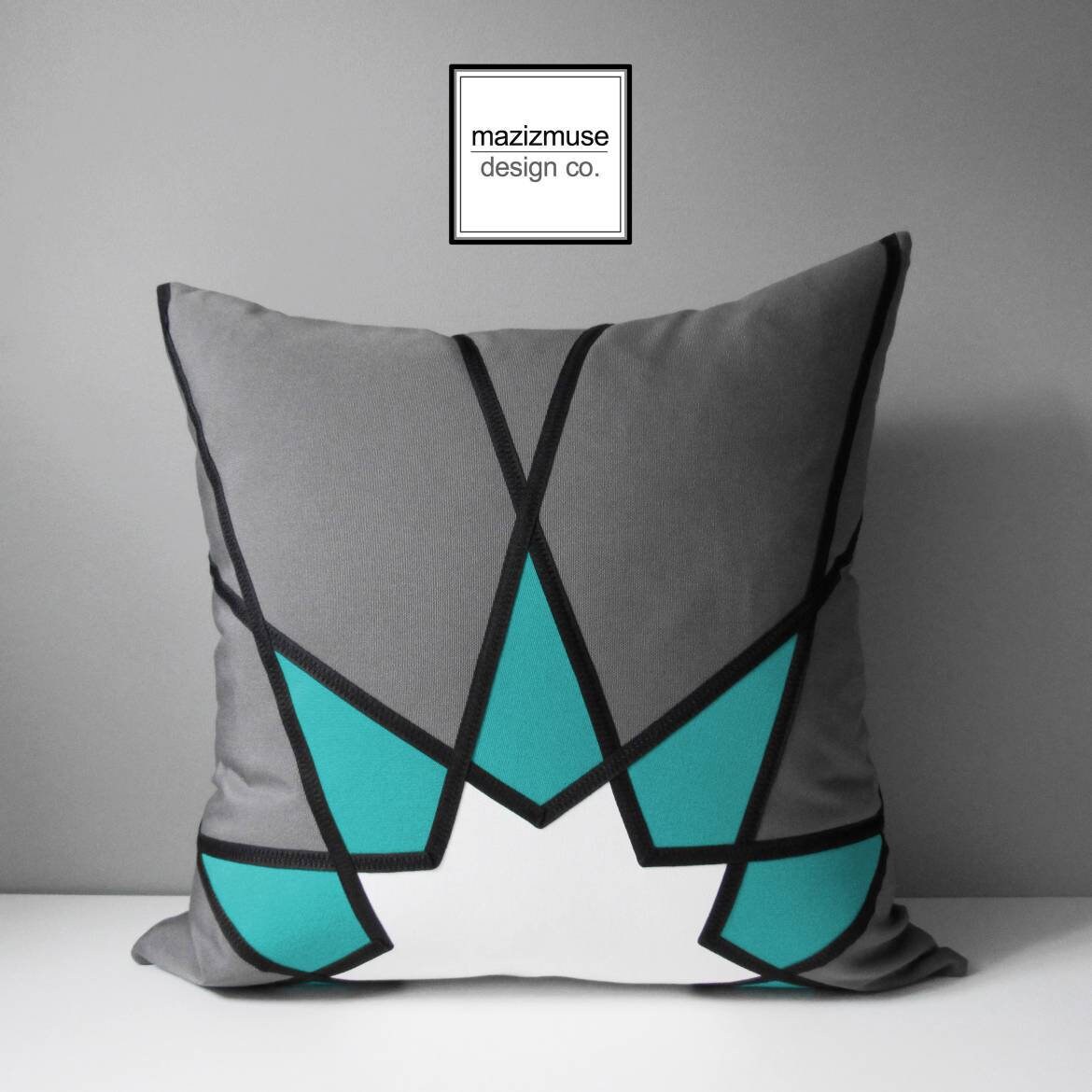 Decorative Royal Blue & Grey Outdoor Sunbrella Pillow Cover, Geometric Mandala
