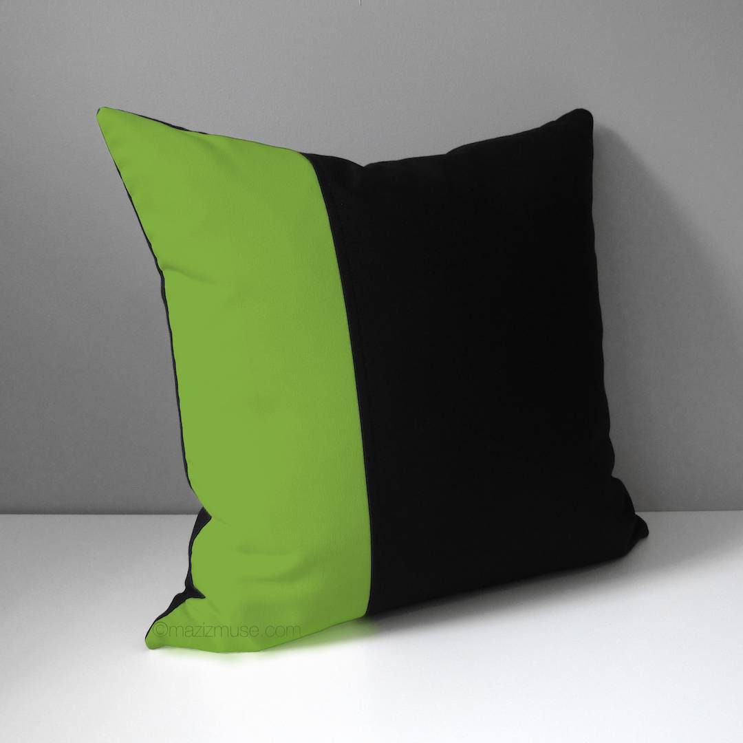 Modern Outdoor Sunbrella Pillow Cover, Geometric Green & Black Cushion Cover