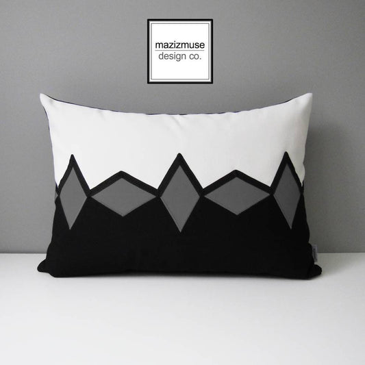 Modern Geometric Outdoor Pillow Cover, Decorative Black, White & Charcoal Grey Sunbrella Cushion Cover