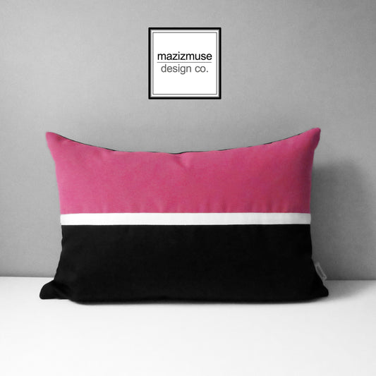 Hot Pink & Black Outdoor Pillow Cover, Modern Sunbrella Cushion Cover