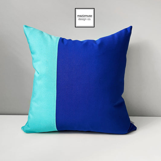 Royal Blue & Aruba Outdoor Pillow Cover, Modern Color Block Pillow Cover, Decorative Turquoise Blue Sunbrella Cushion Cover, Mazizmuse