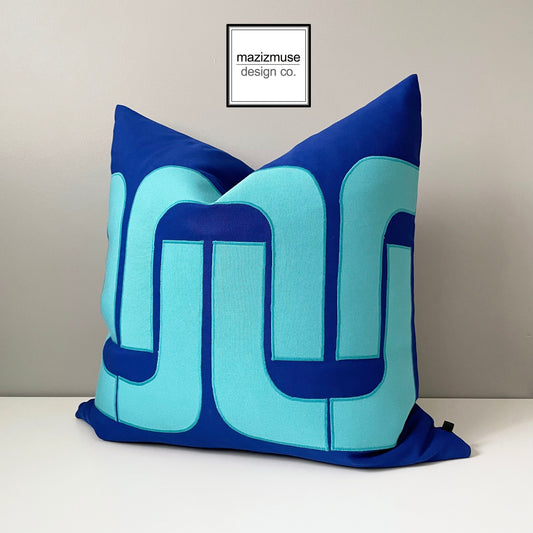 Royal Blue & Turquoise Mod Sunbrella Pillow Cover, Decorative Mid Century Modern Outdoor Pillow, Retro Cushion Cover, Aruba Blue, Mazizmuse