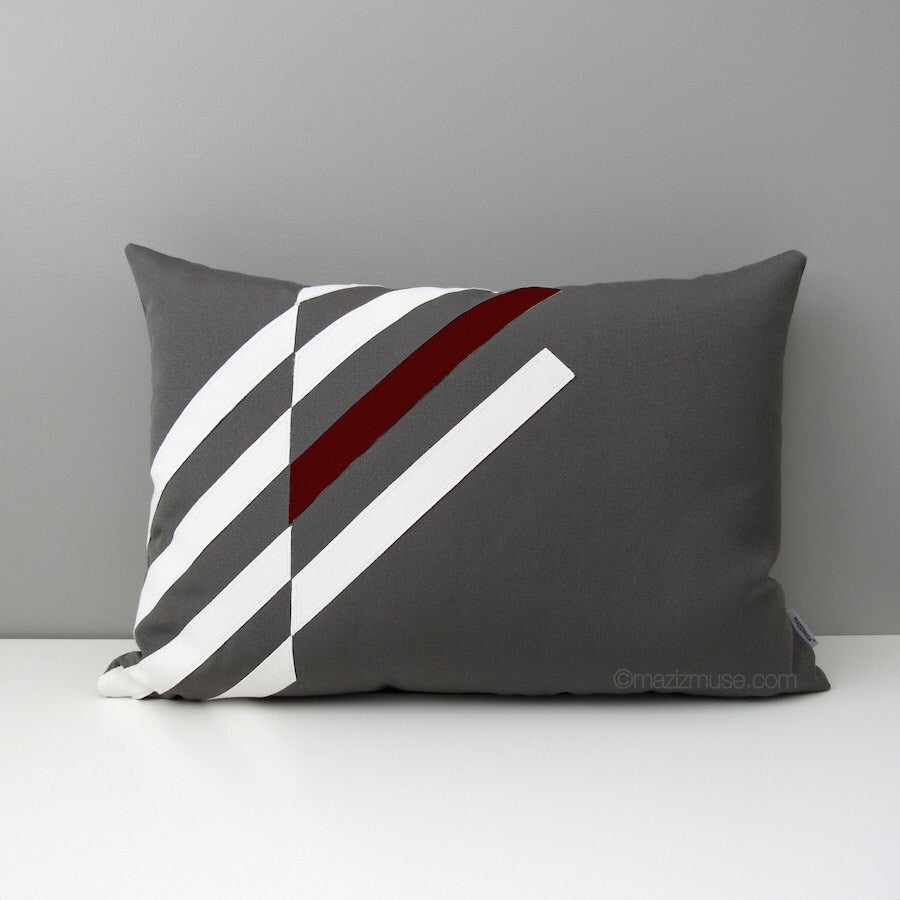 Modern Grey & Burgundy Sunbrella Outdoor Pillow Cover, Geometric Cushion Cover