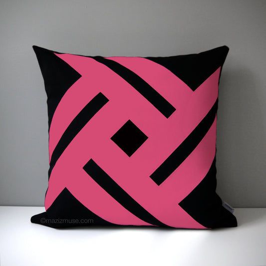 Black & Hot Pink Outdoor Pillow Cover, Modern Geometric Sunbrella Cushion Cover