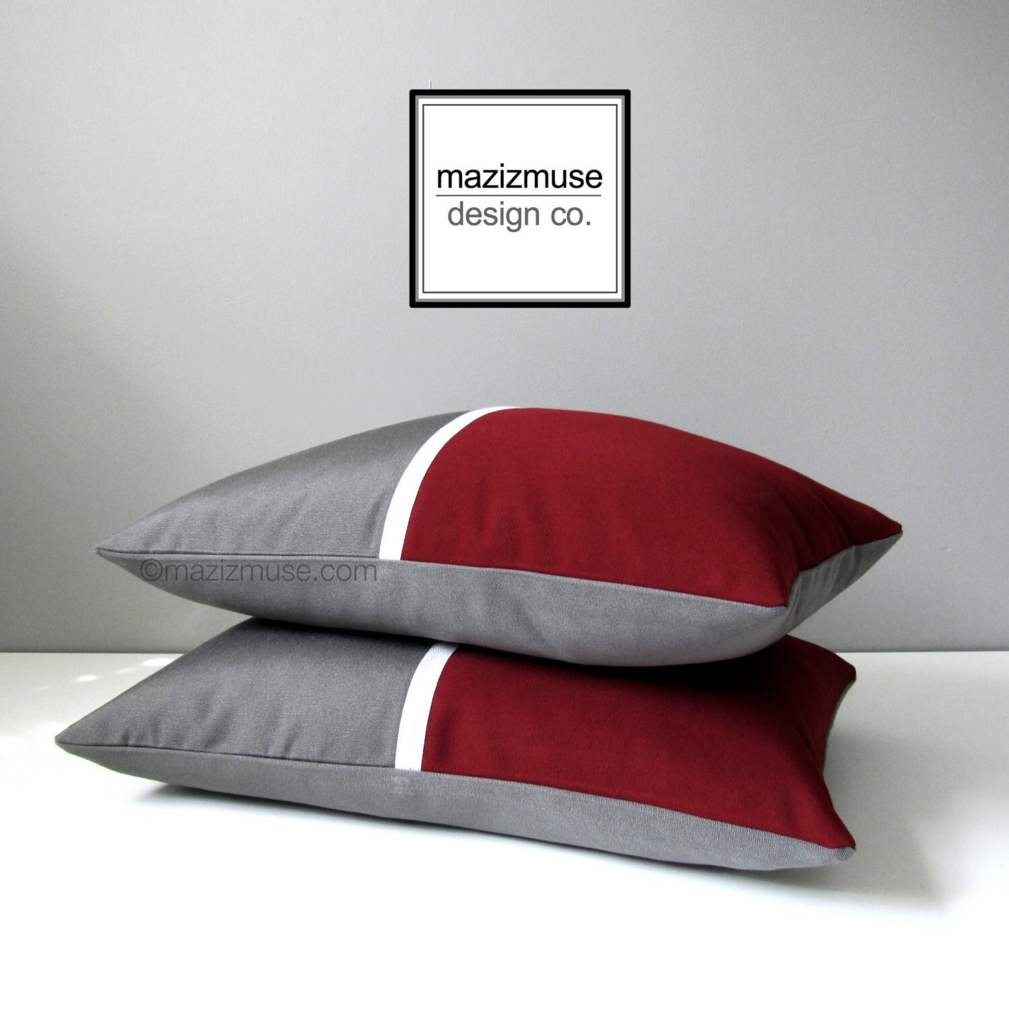 Modern Grey & Burgundy Sunbrella Outdoor Pillow Cover, Geometric Cushion Cover