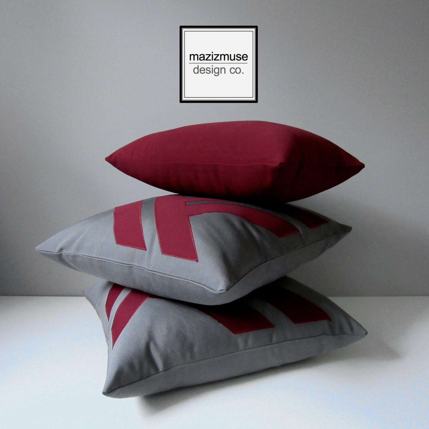 Modern Grey & Burgundy Sunbrella Outdoor Pillow Cover, Geometric Cushion Cover