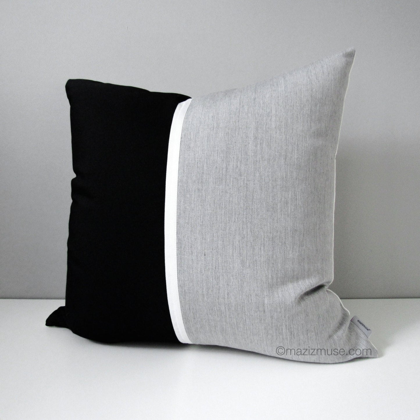 Modern Black & Granite Grey Outdoor Sunbrella Pillow Cover, Color Block Cushion
