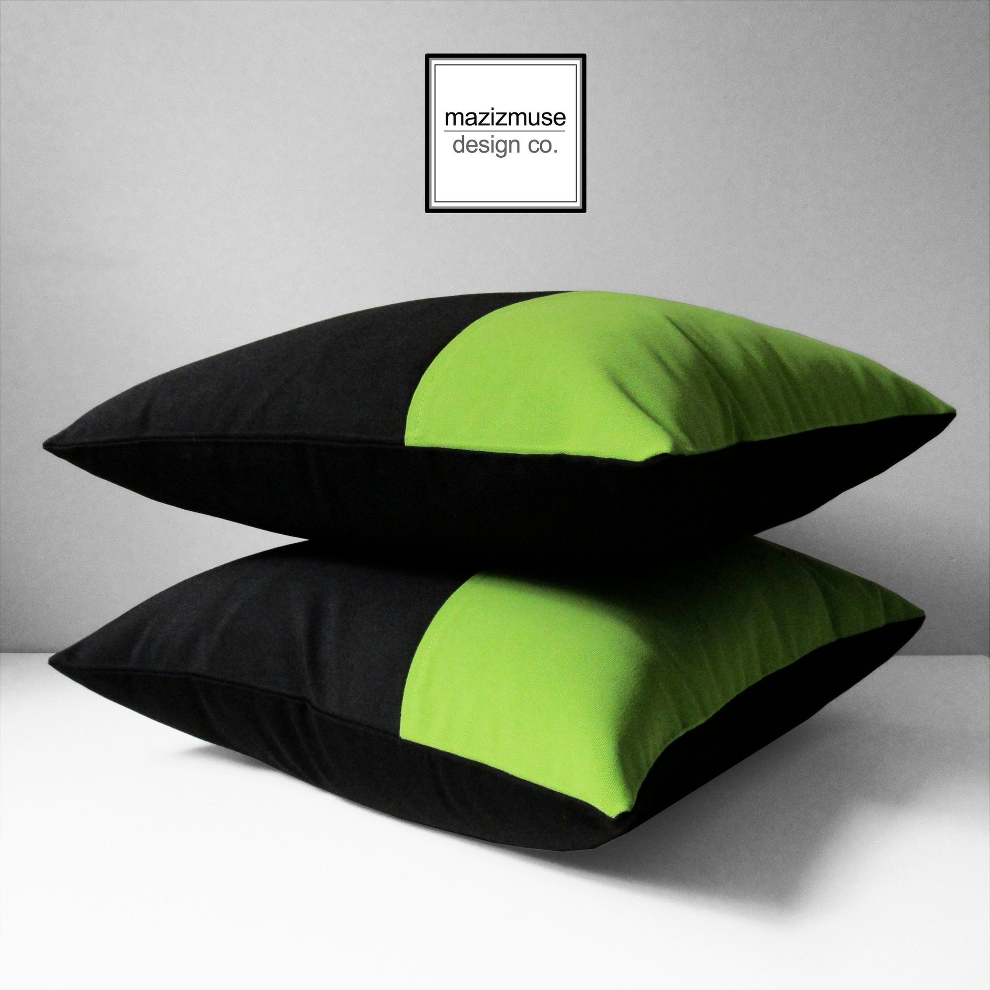 black lime green color block outdoor pillow in sunbrella fabric
